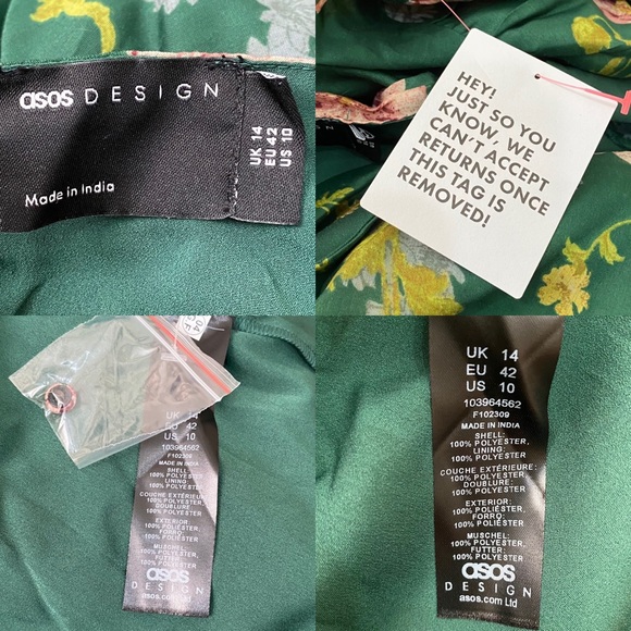 ASOS Tie Front Mini Dress in Textured Voile Art Nouveau Green Floral Size 10 - Picture 15 of 16